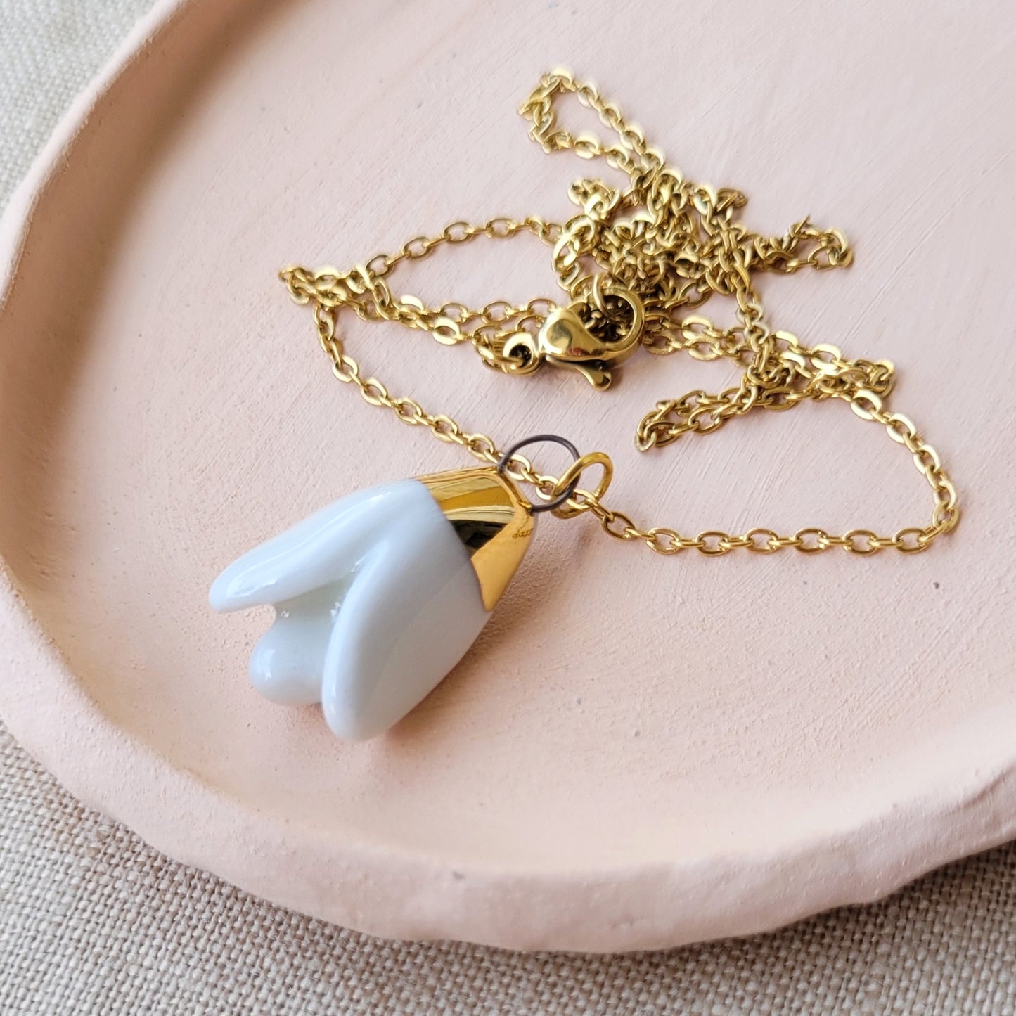 Porcelain necklace with gold "Snowdrop"