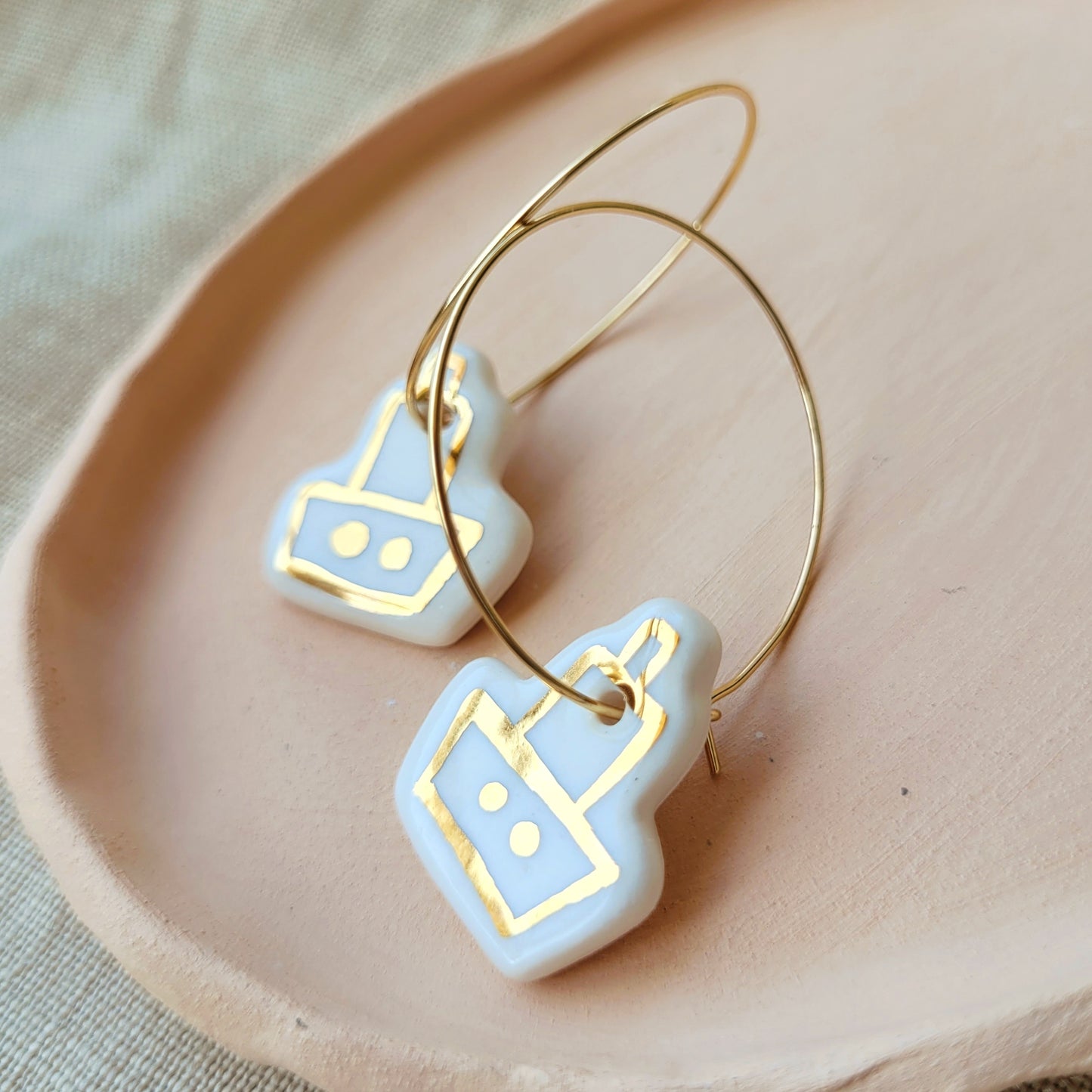 Porcelain dangle earrings with gold "White boats with gold"