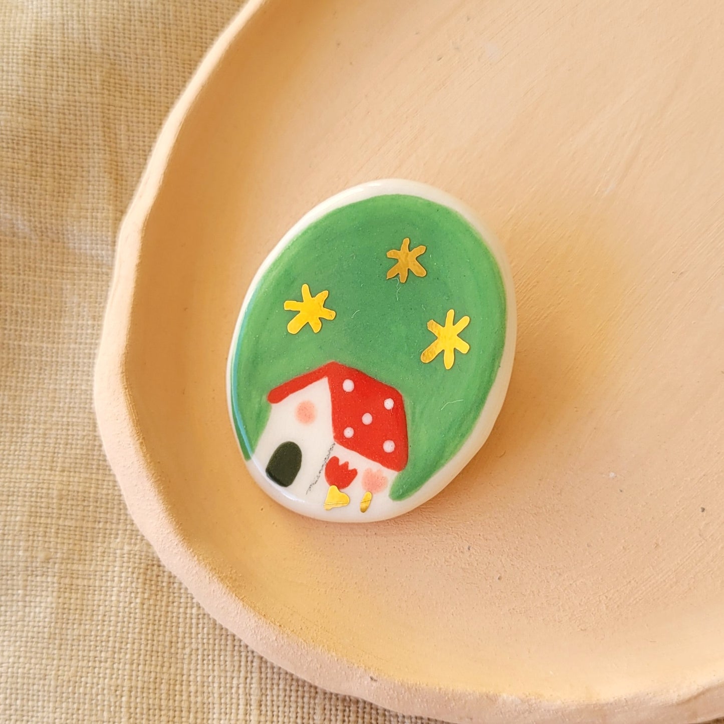 Porcelain brooch with gold "Little house"