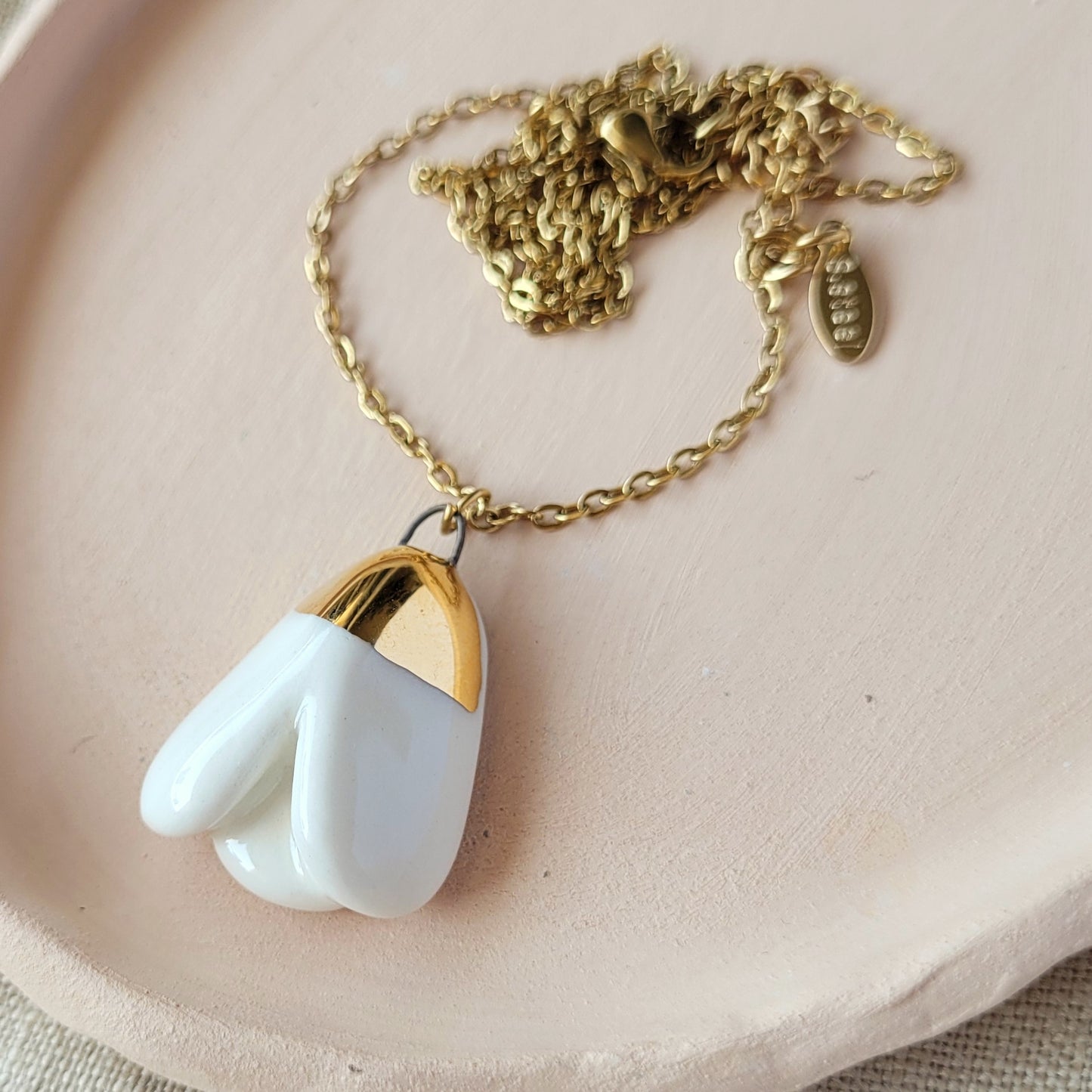 Porcelain necklace with gold "Snowdrop"