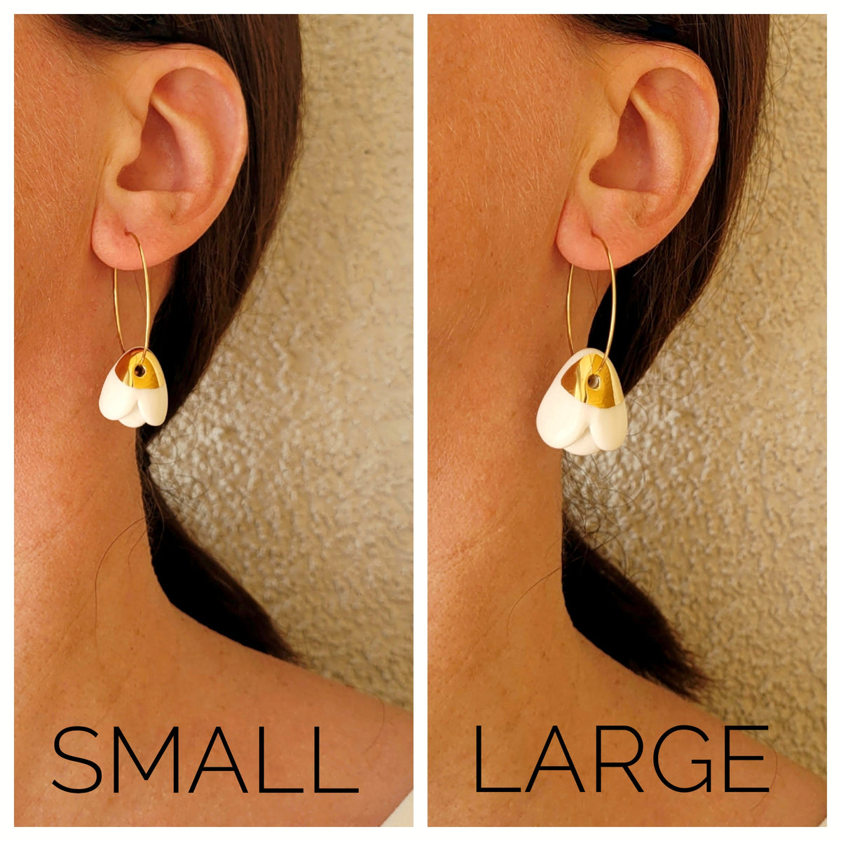 Porcelain dangle earrings with gold "Snowdrops SMALL"