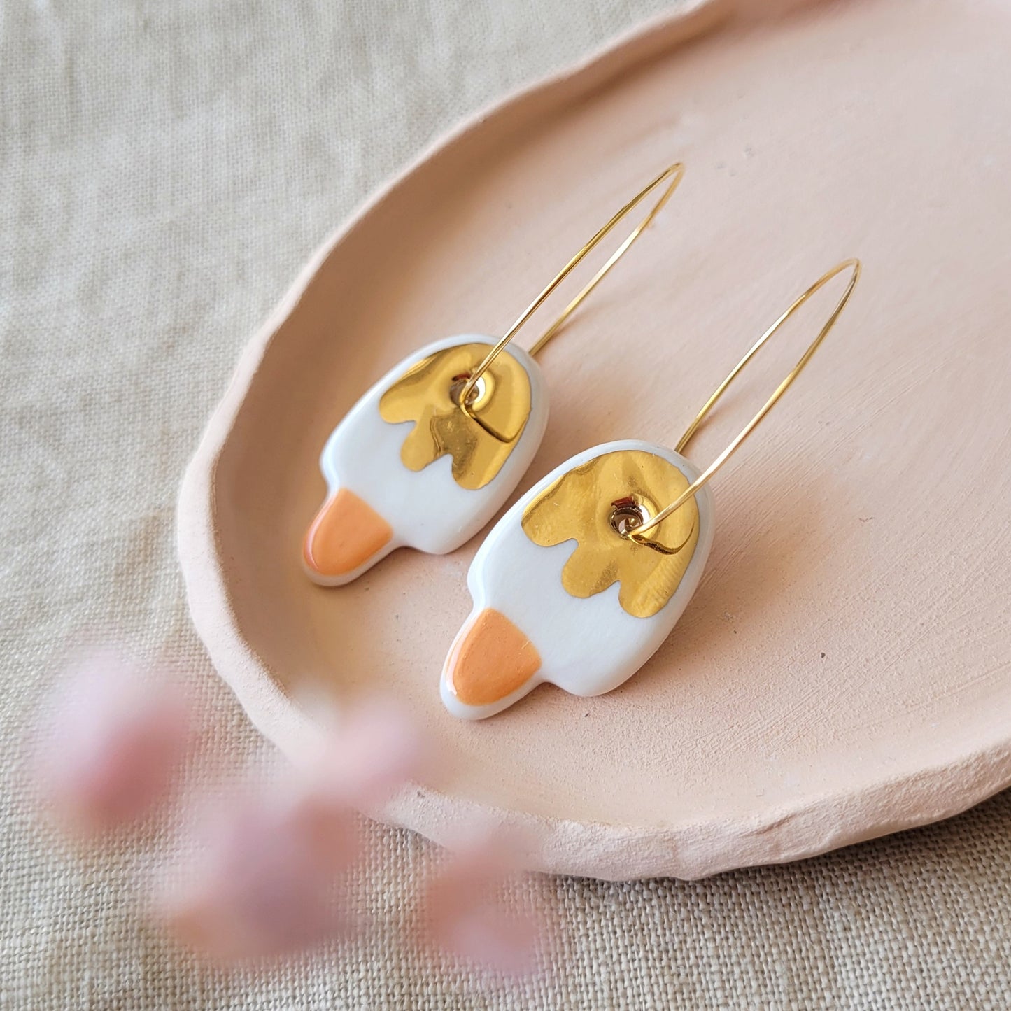 Porcelain dangle earrings with gold "Ice cream"