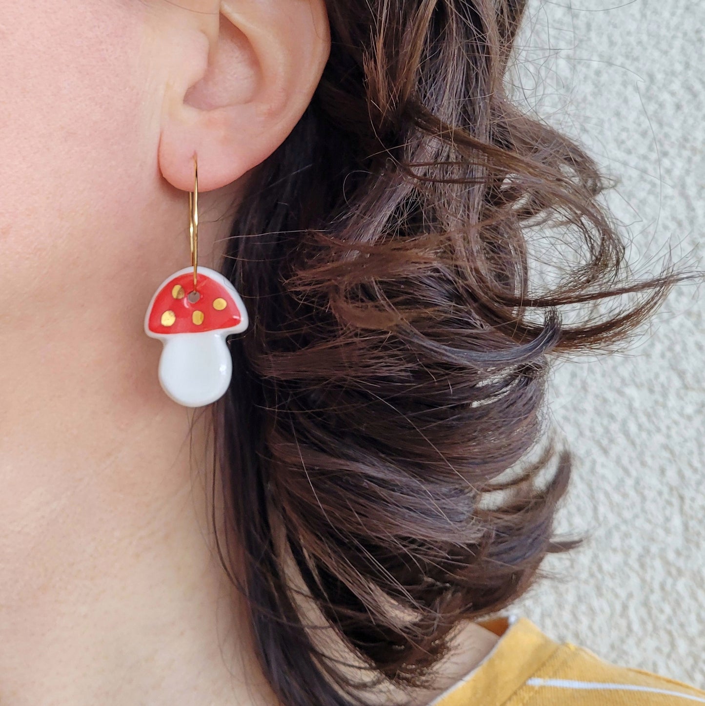 Porcelain dangle earrings with gold "Mushrooms"