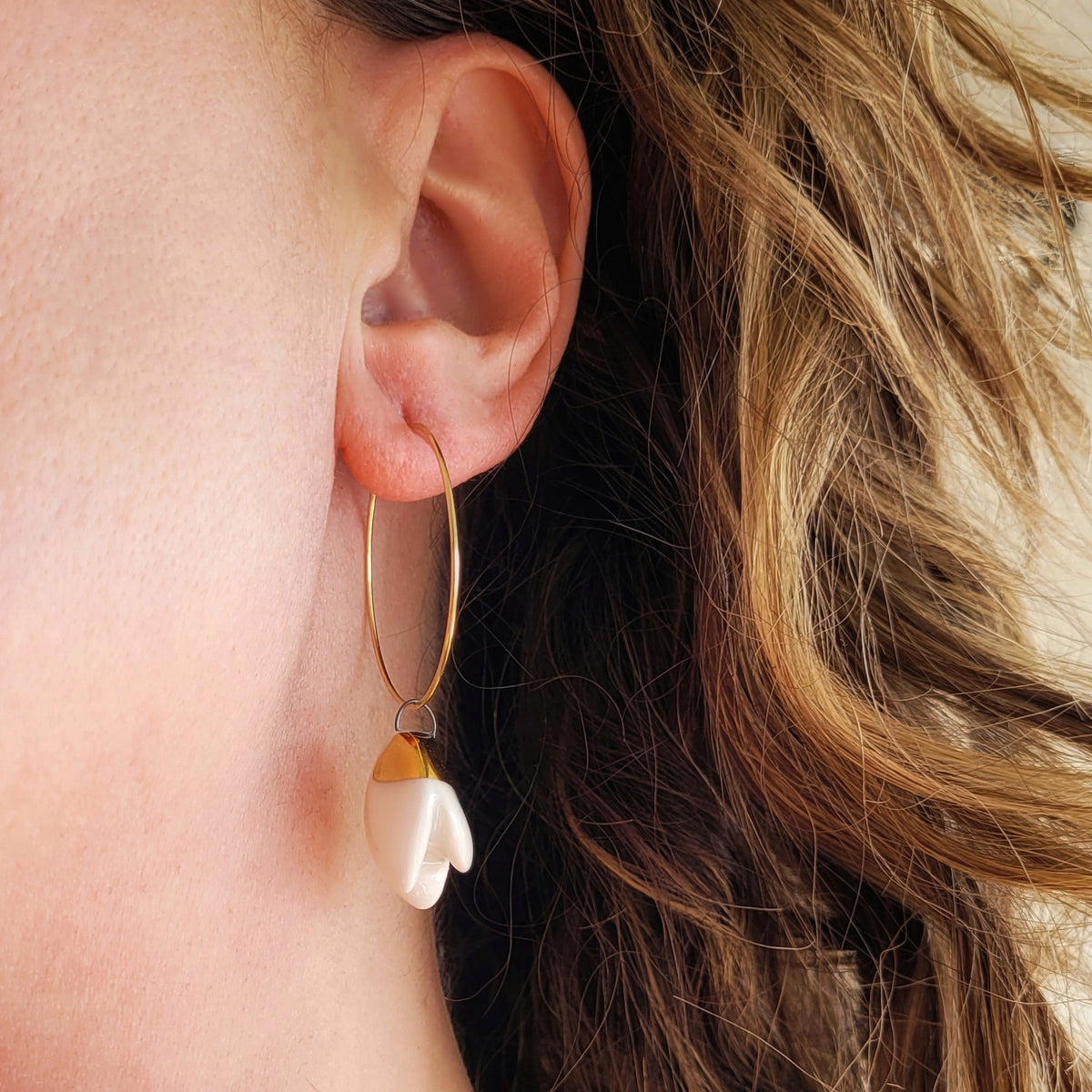 Porcelain dangle earrings with gold "Snowdrops"