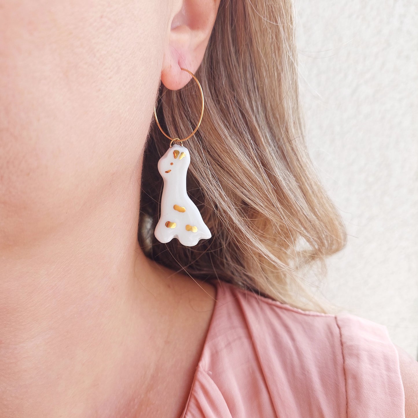Porcelain dangle earrings with gold " Giraffes"