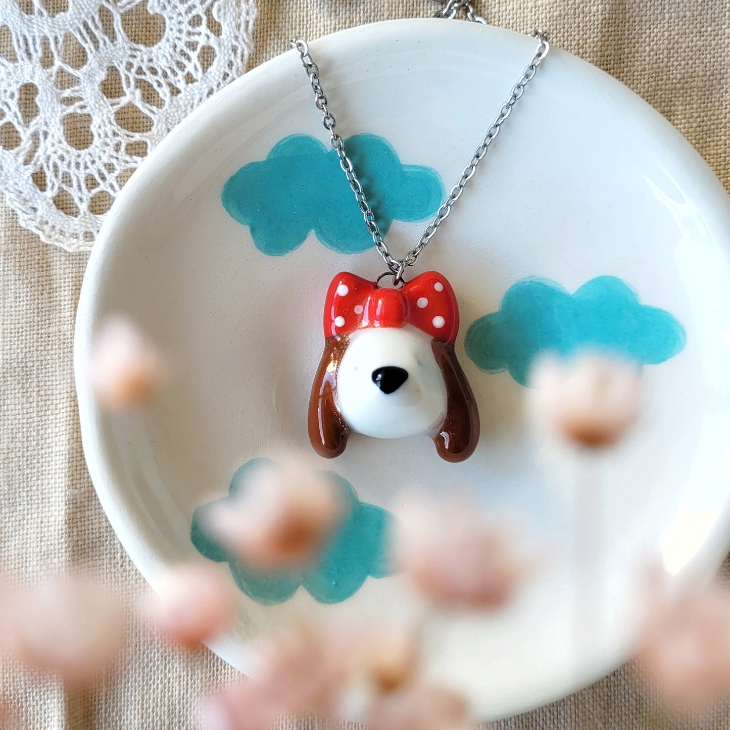 Porcelain necklace "Dog with a bow"