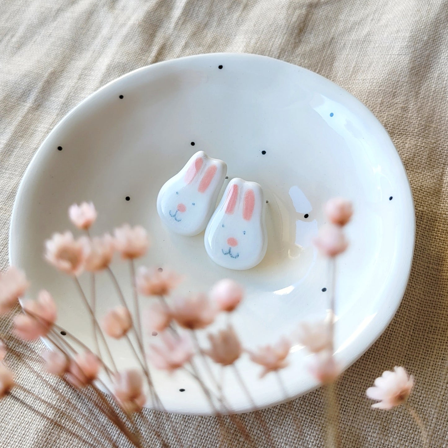 Porcelain stud earrings "Bunnies"