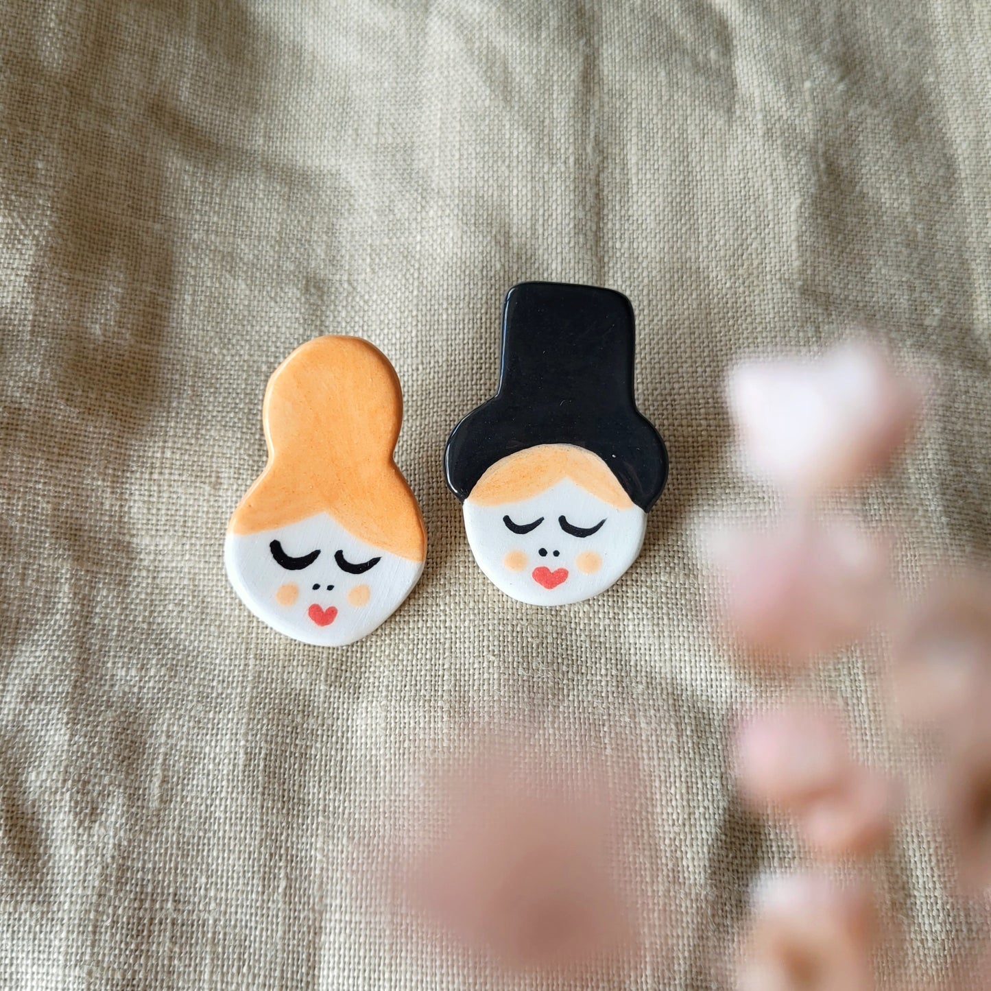 Ceramic long stud earrings "Couple in love"