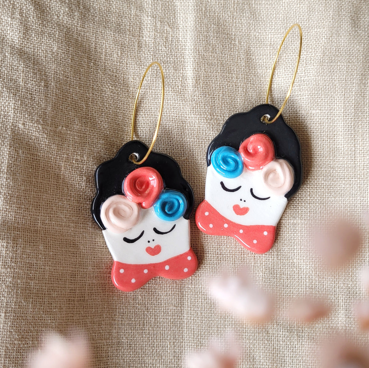 Ceramic dangle earrings "Flower girls"