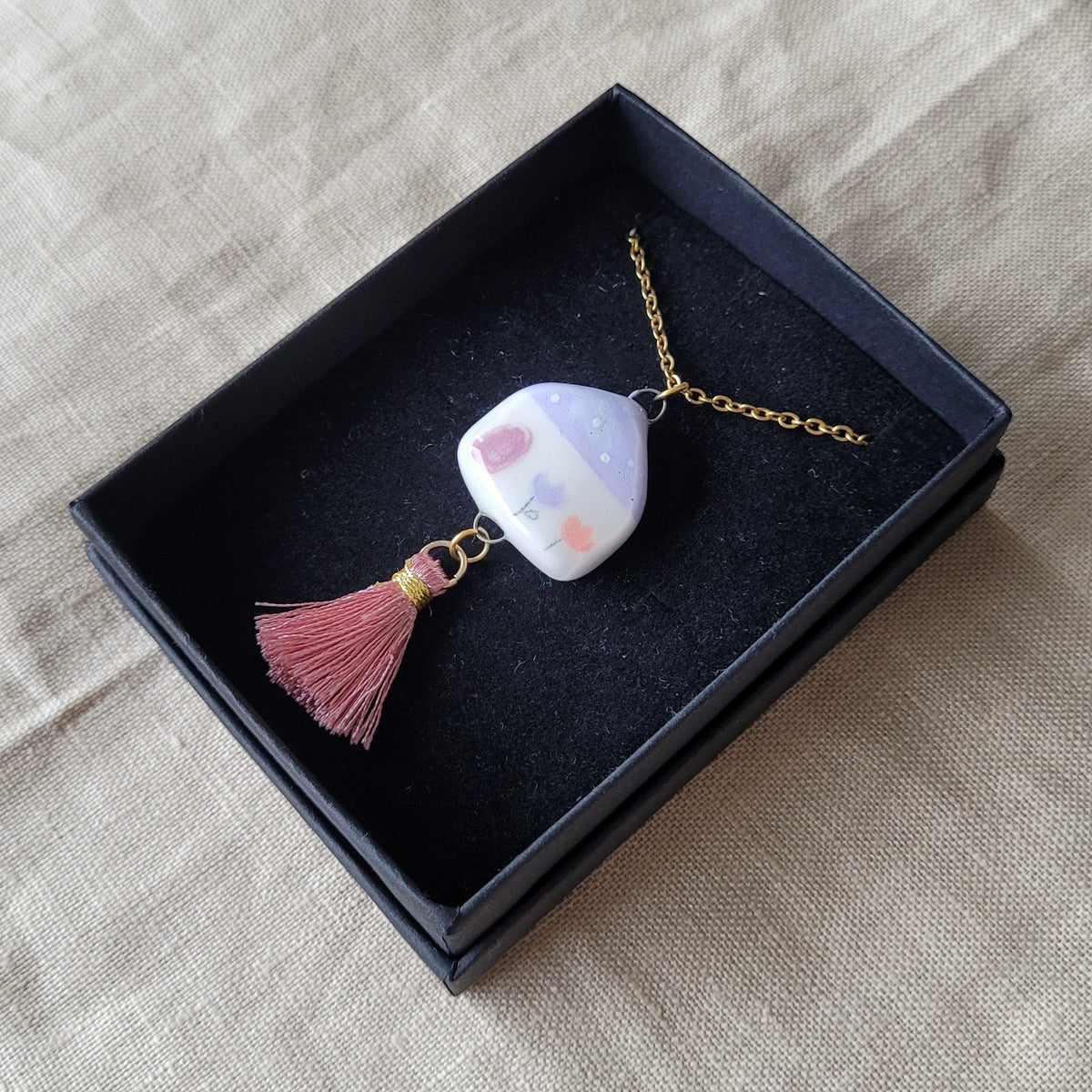 Porcelain necklace "Purple house"