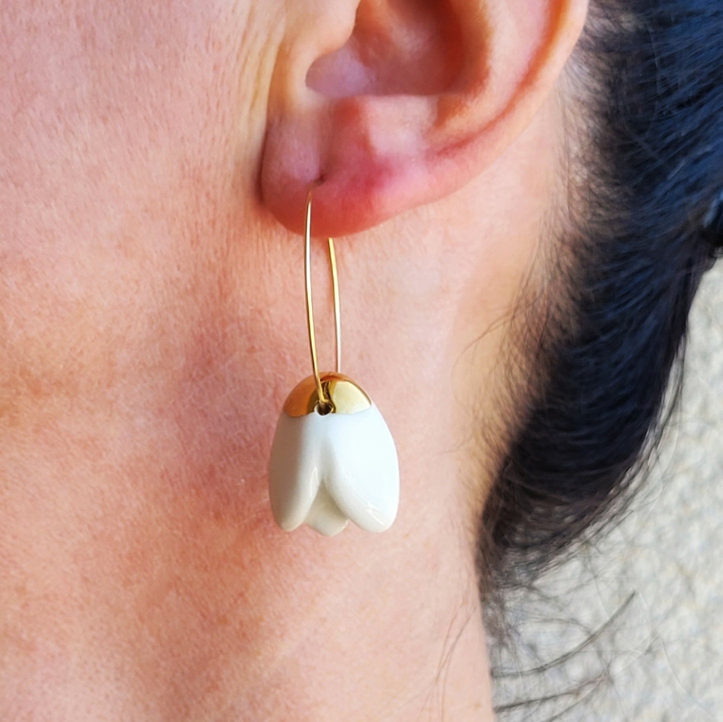 Porcelain dangle earrings with gold "Snowdrops"