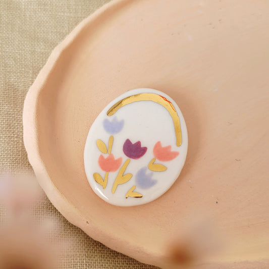 Porcelain brooch with gold "Tulips"
