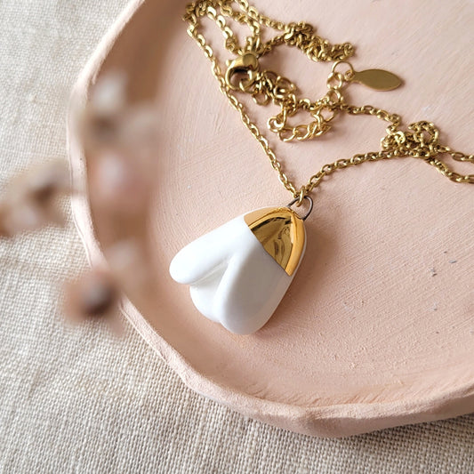 Porcelain necklace with gold "Snowdrop"