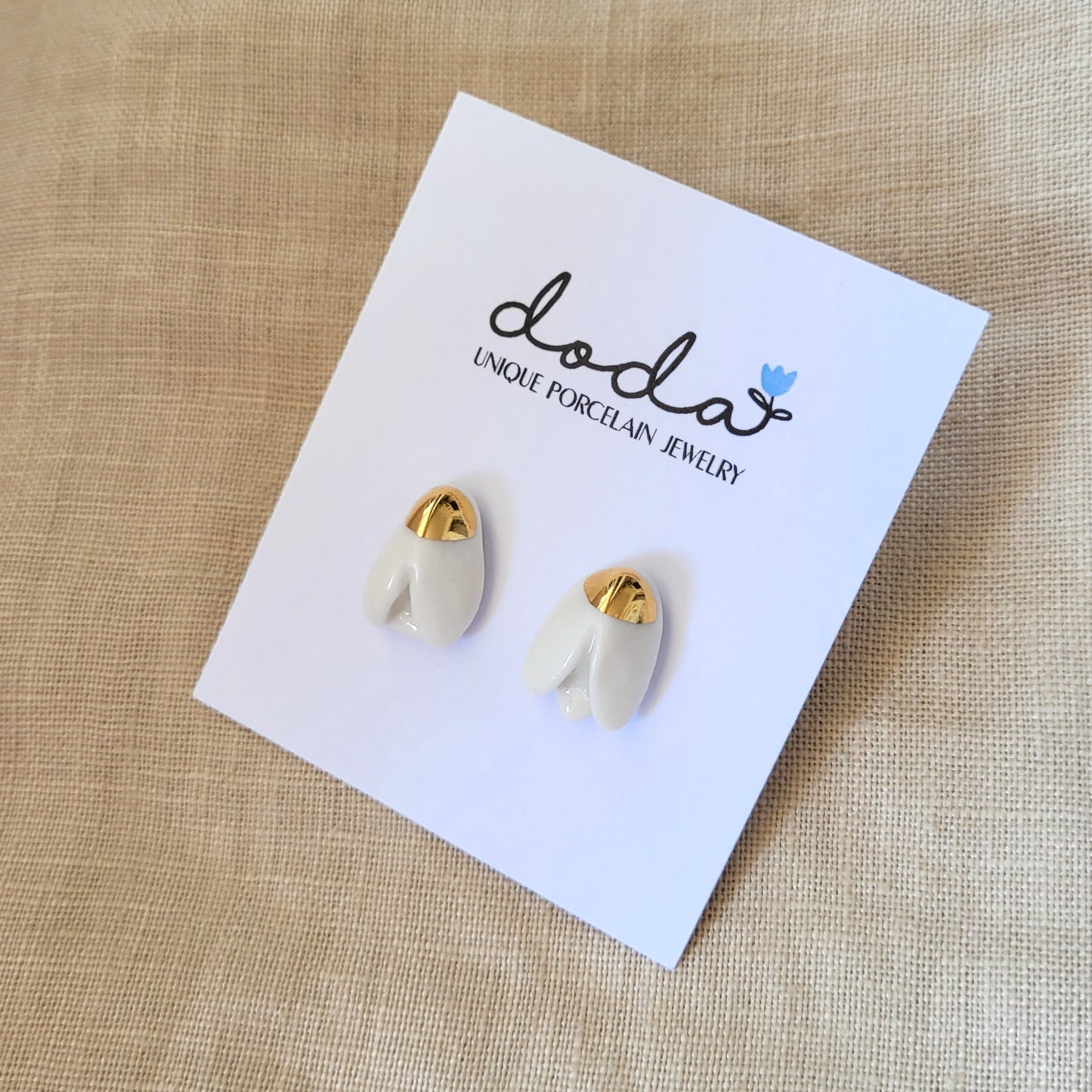 Porcelain stud earrings with gold "Snowdrops"