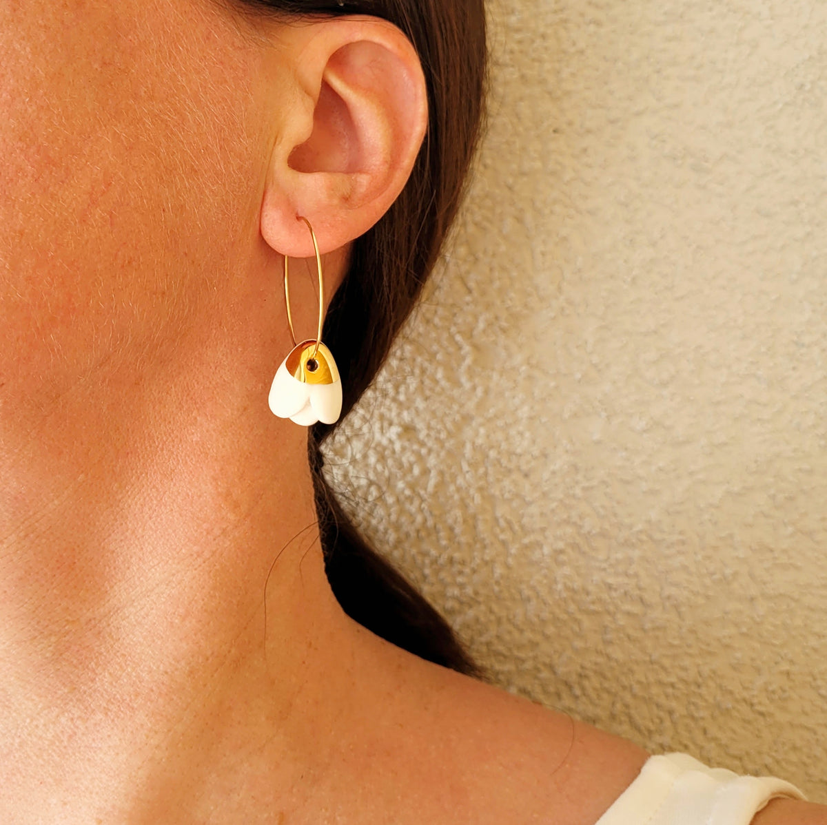 Porcelain dangle earrings with gold "Snowdrops SMALL"