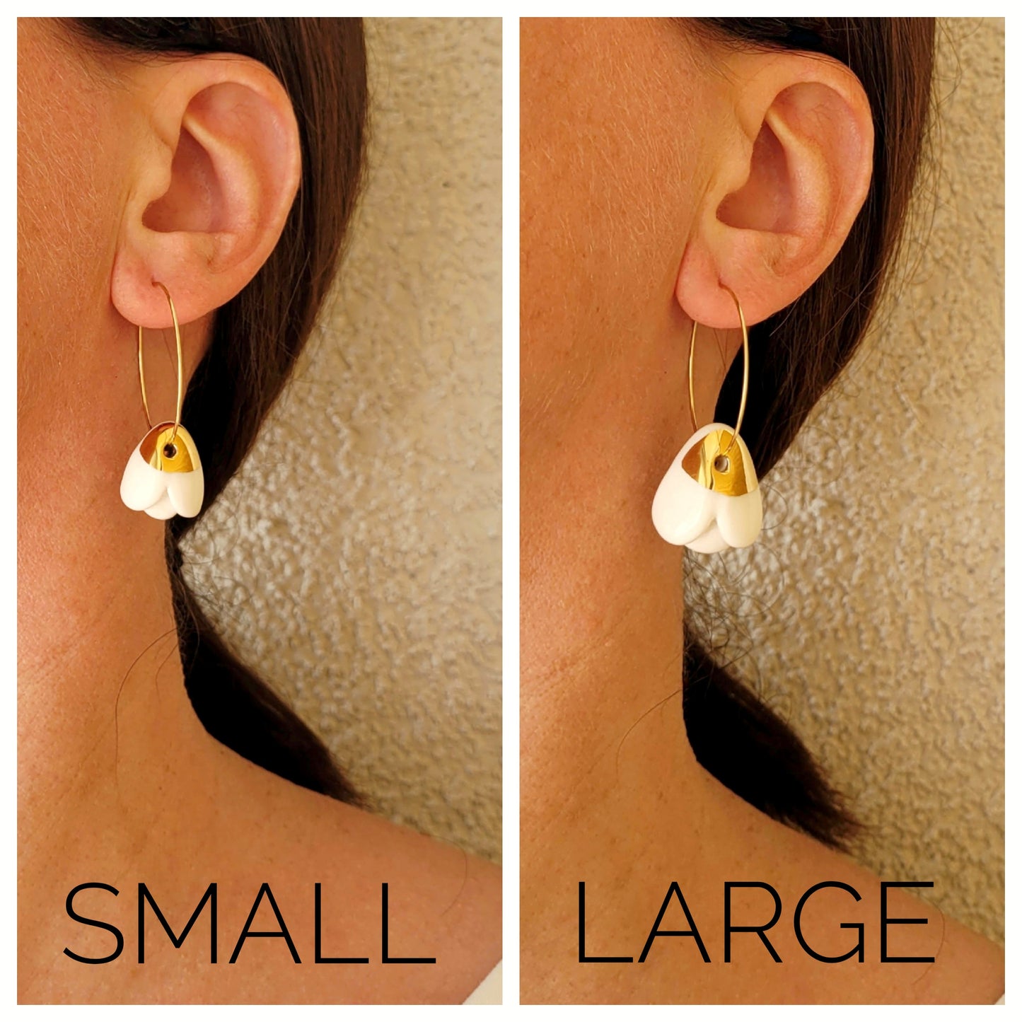 Porcelain dangle earrings with gold "Snowdrops SMALL"
