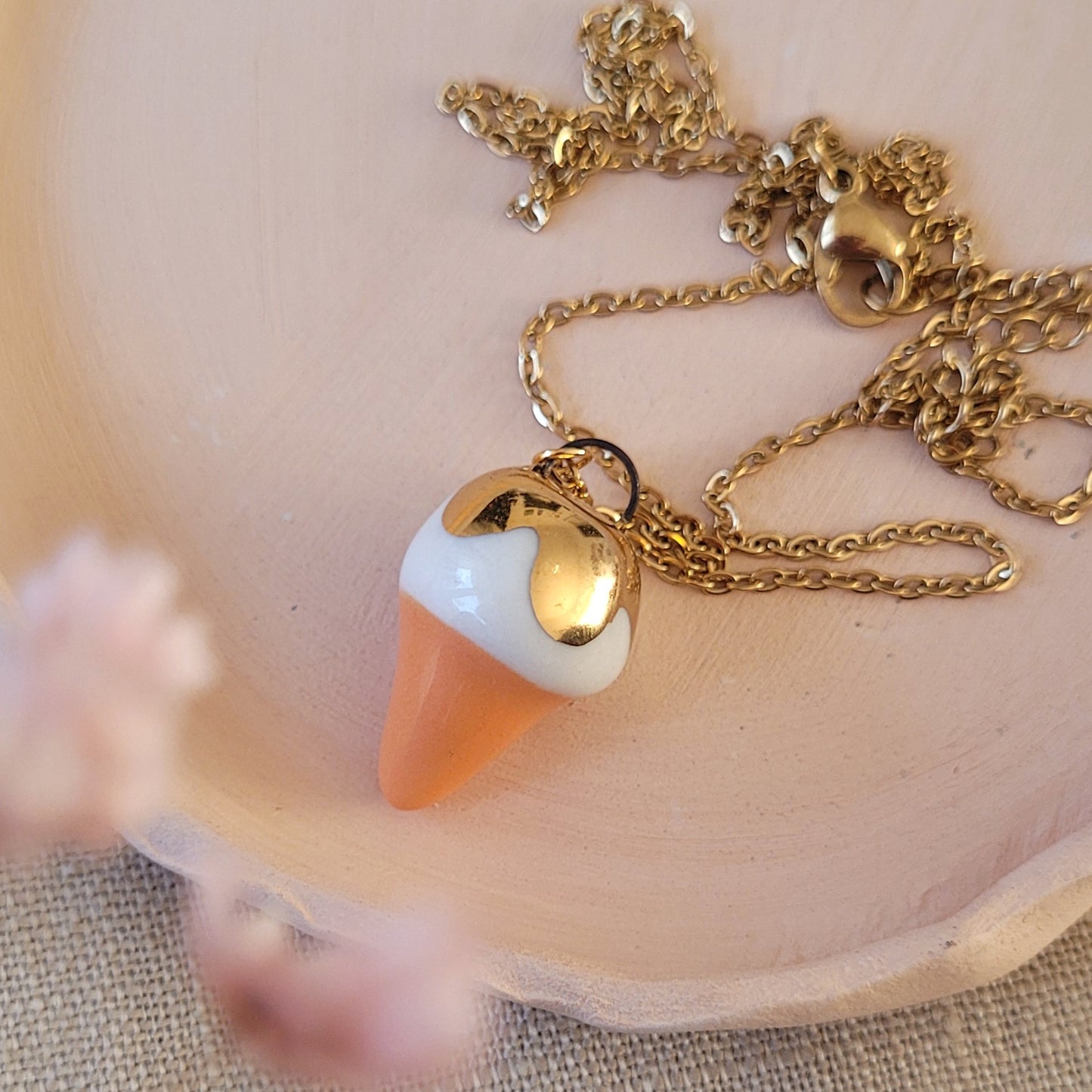 Porcelain necklace with gold "Ice cream cone"