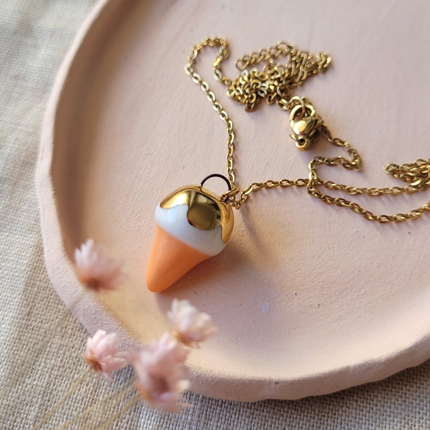 Porcelain necklace with gold "Ice cream cone"