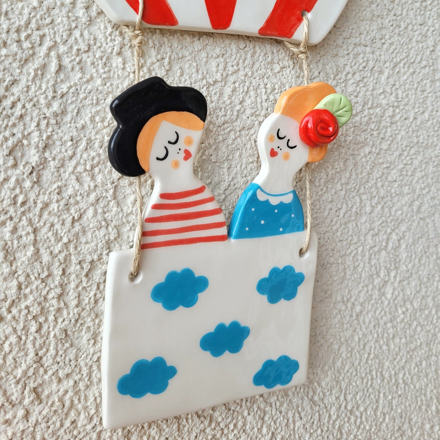 Ceramic wall hanging "You and me in the clouds"