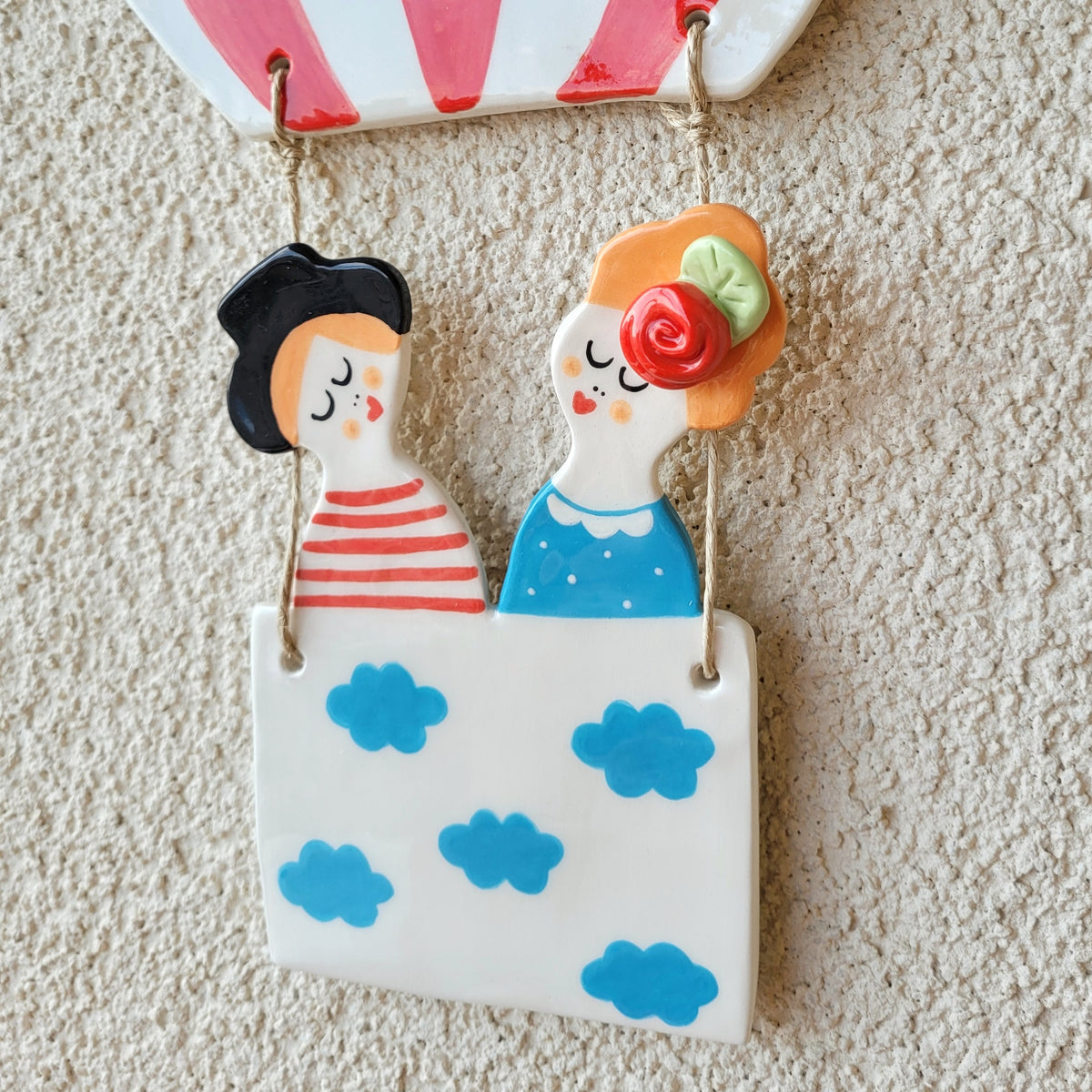 Ceramic wall hanging "You and me in the clouds"