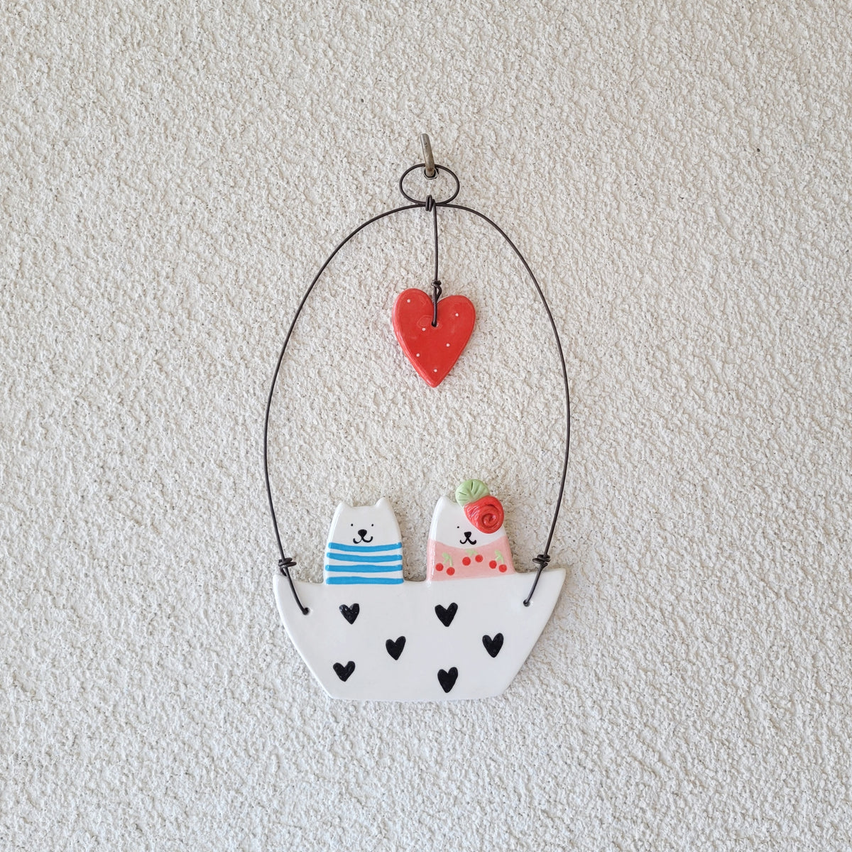 Ceramic wall hanging "Cats in a boat"