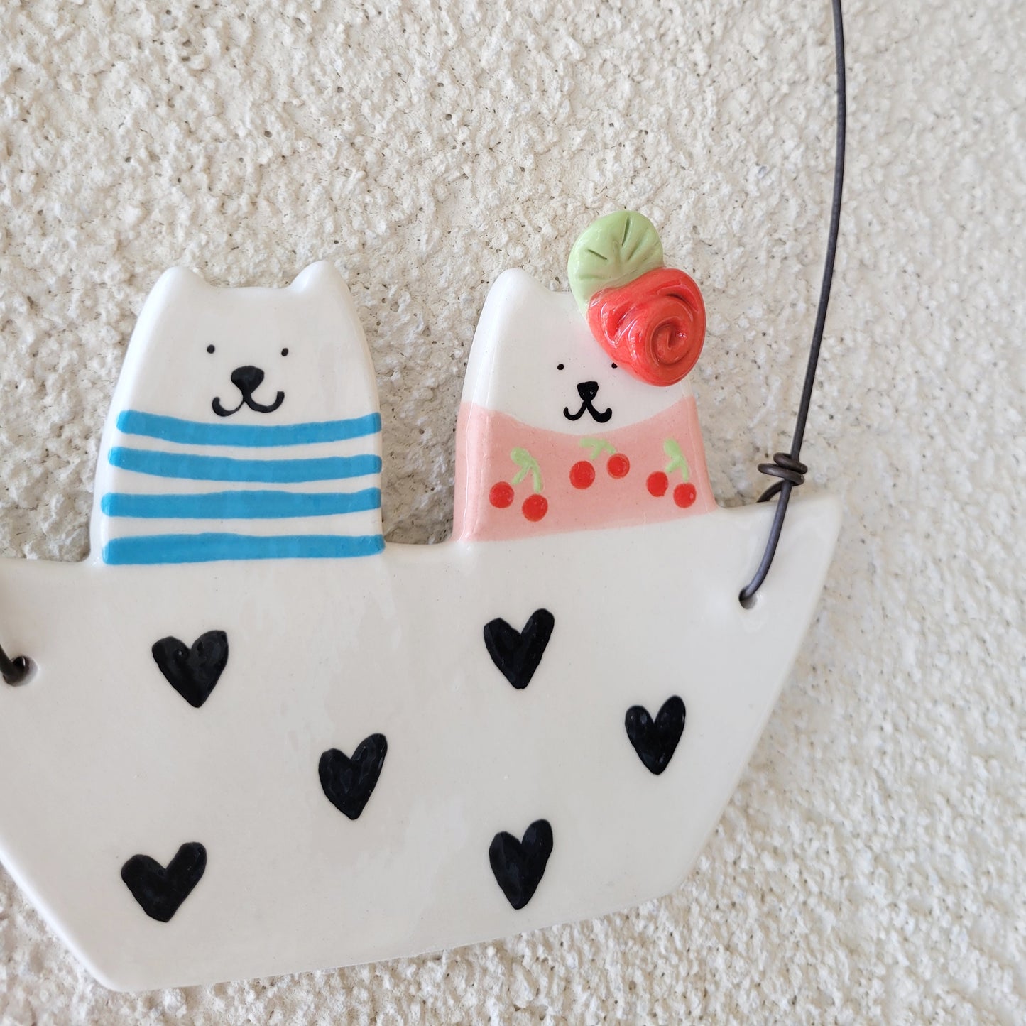 Ceramic wall hanging "Cats in a boat"