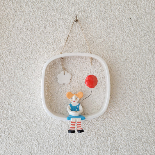 Ceramic wall hanging "Girl with red balloon"