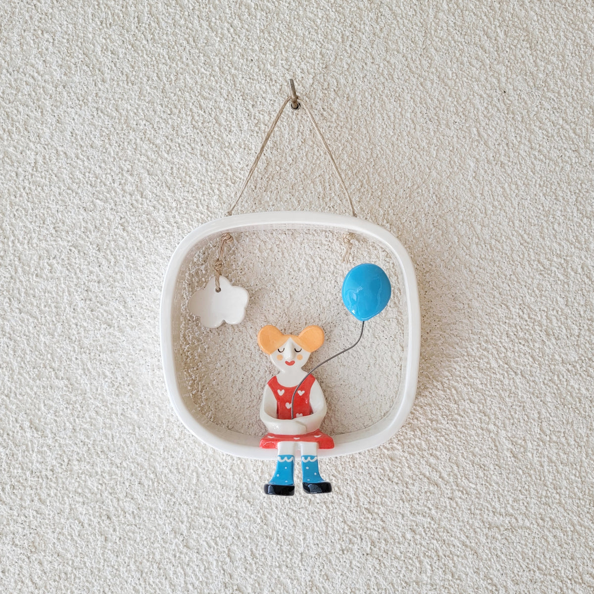 Ceramic wall hanging "Girl with blue balloon"