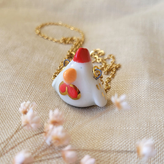 Porcelain necklace with gold "Chicken"