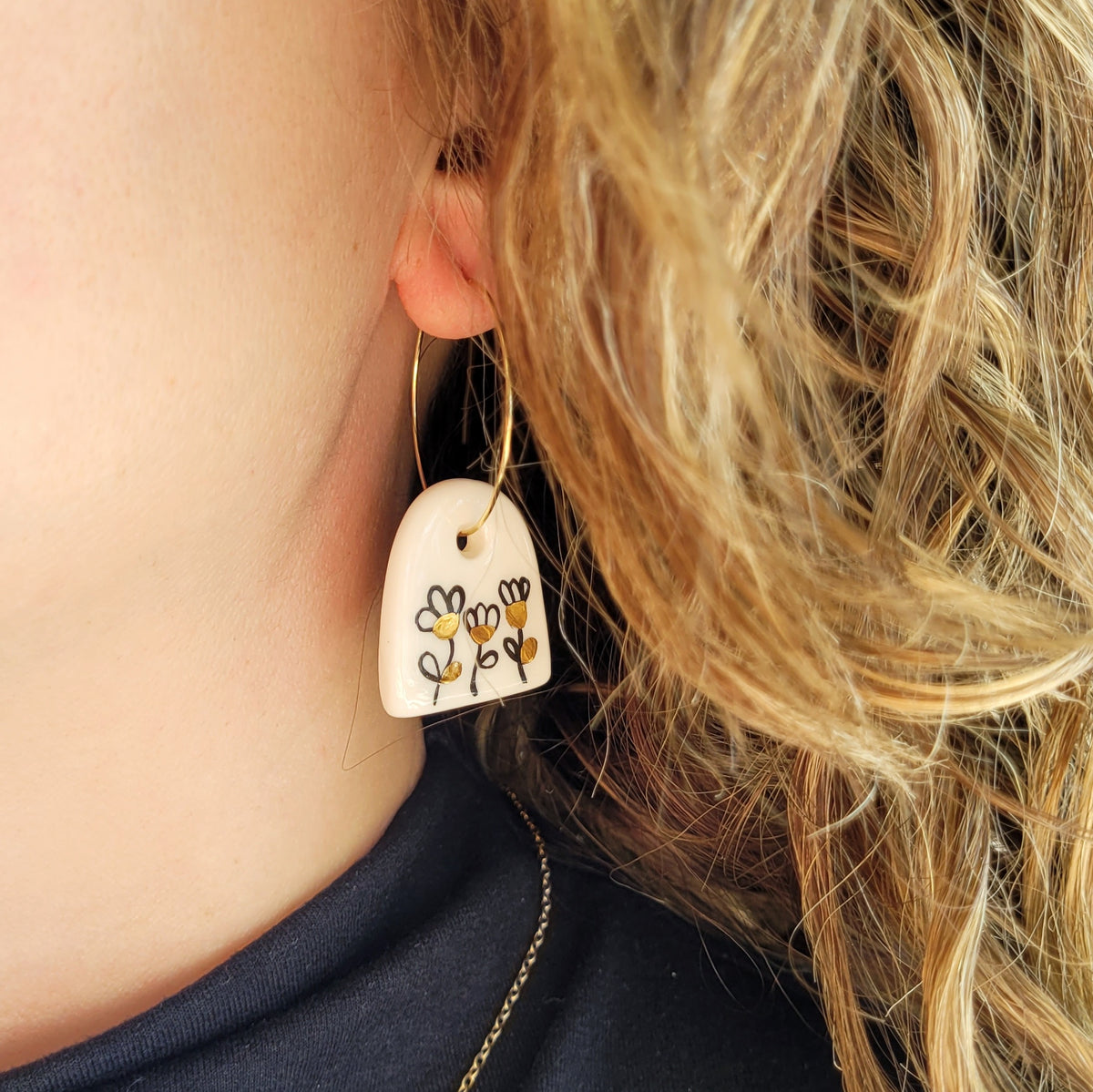 Porcelain dangle earrings with gold "Meadow"