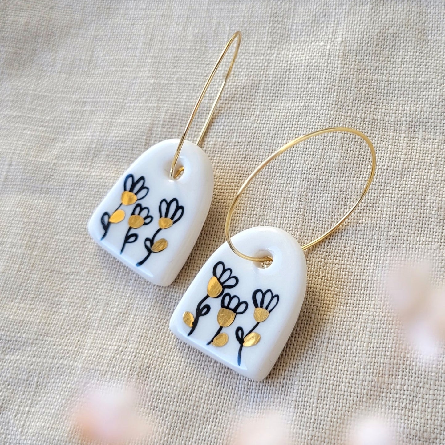Porcelain dangle earrings with gold "Meadow"