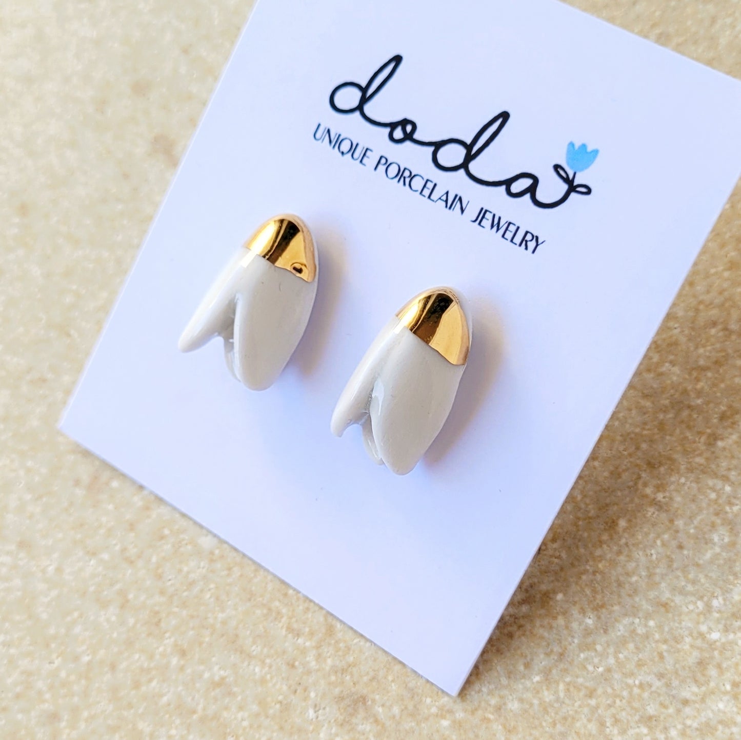 Porcelain stud earrings with gold "Snowdrops"