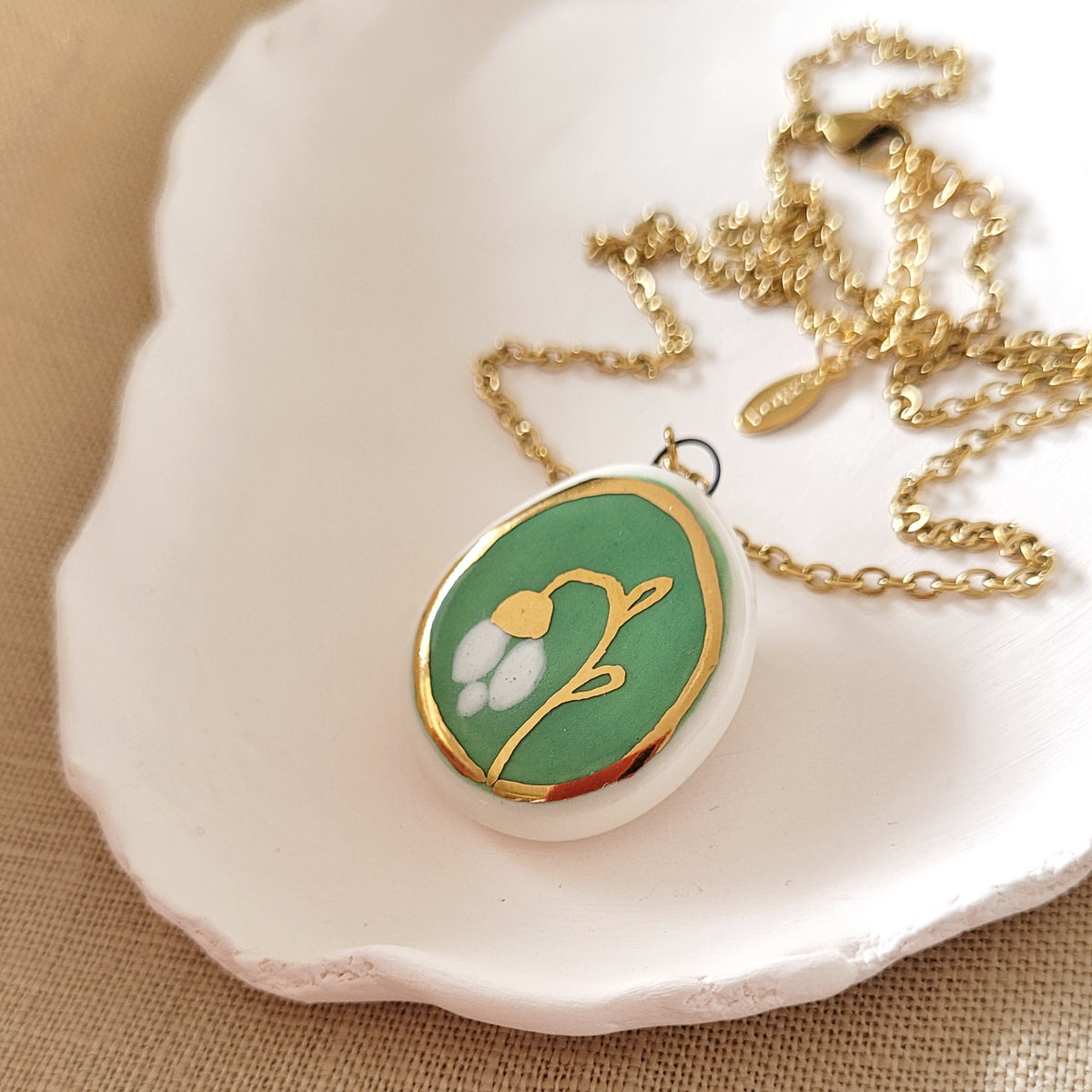 Porcelain necklace with gold "Spring"