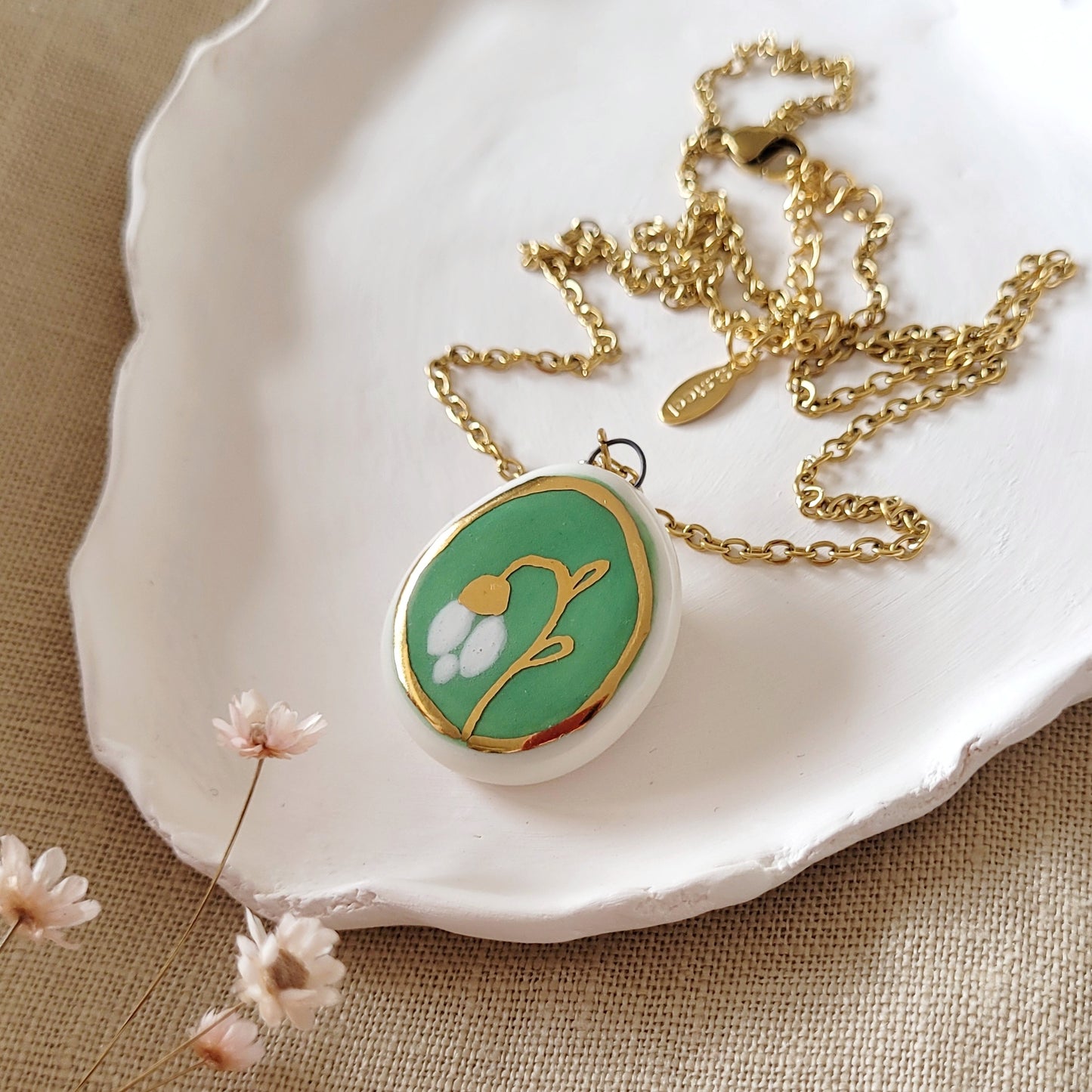 Porcelain necklace with gold "Spring"