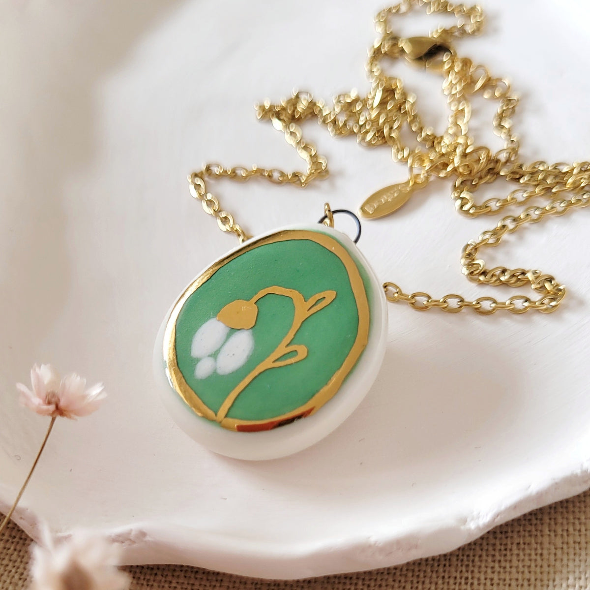 Porcelain necklace with gold "Spring"