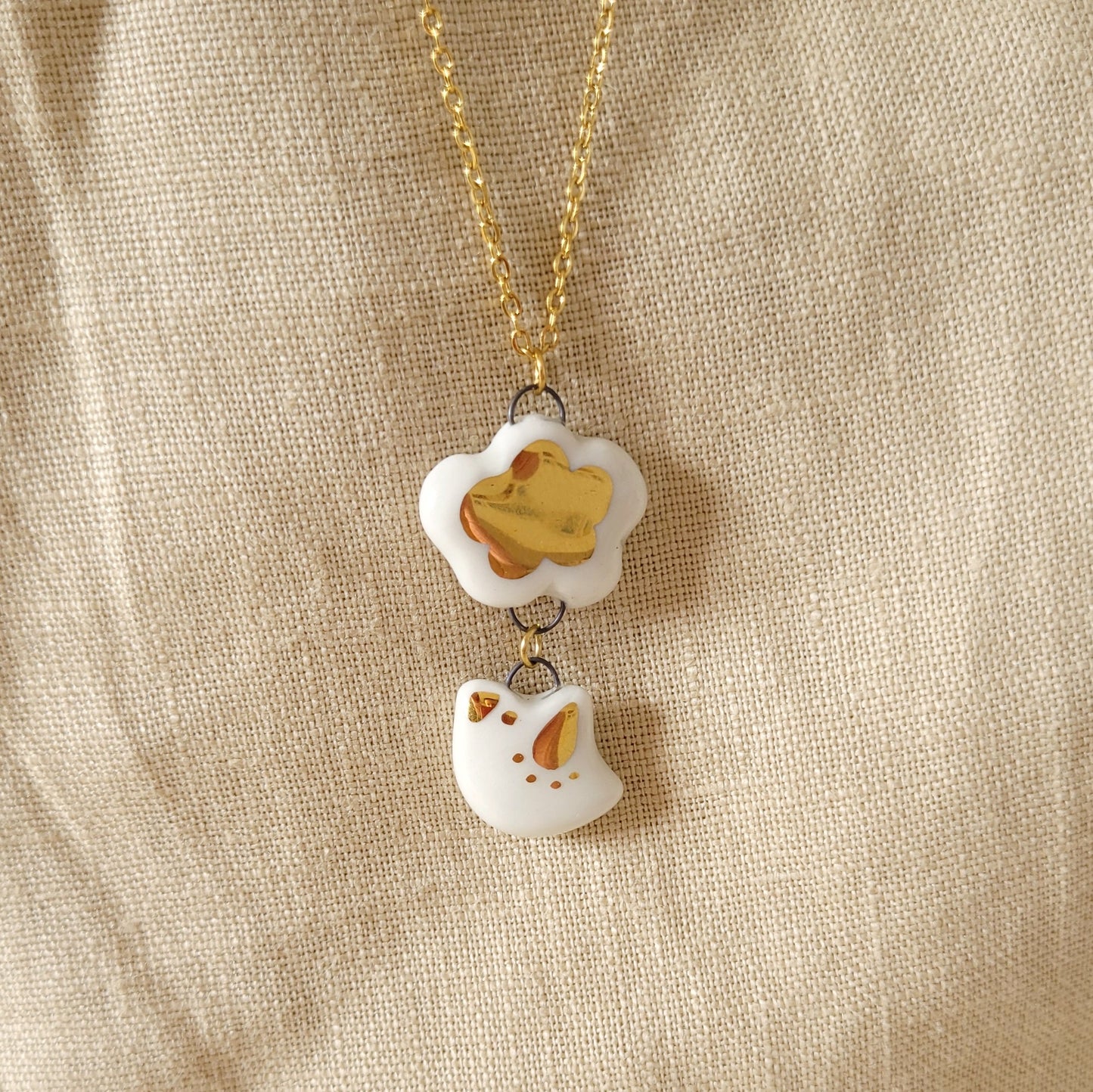 Porcelain necklace with gold "Birdie"