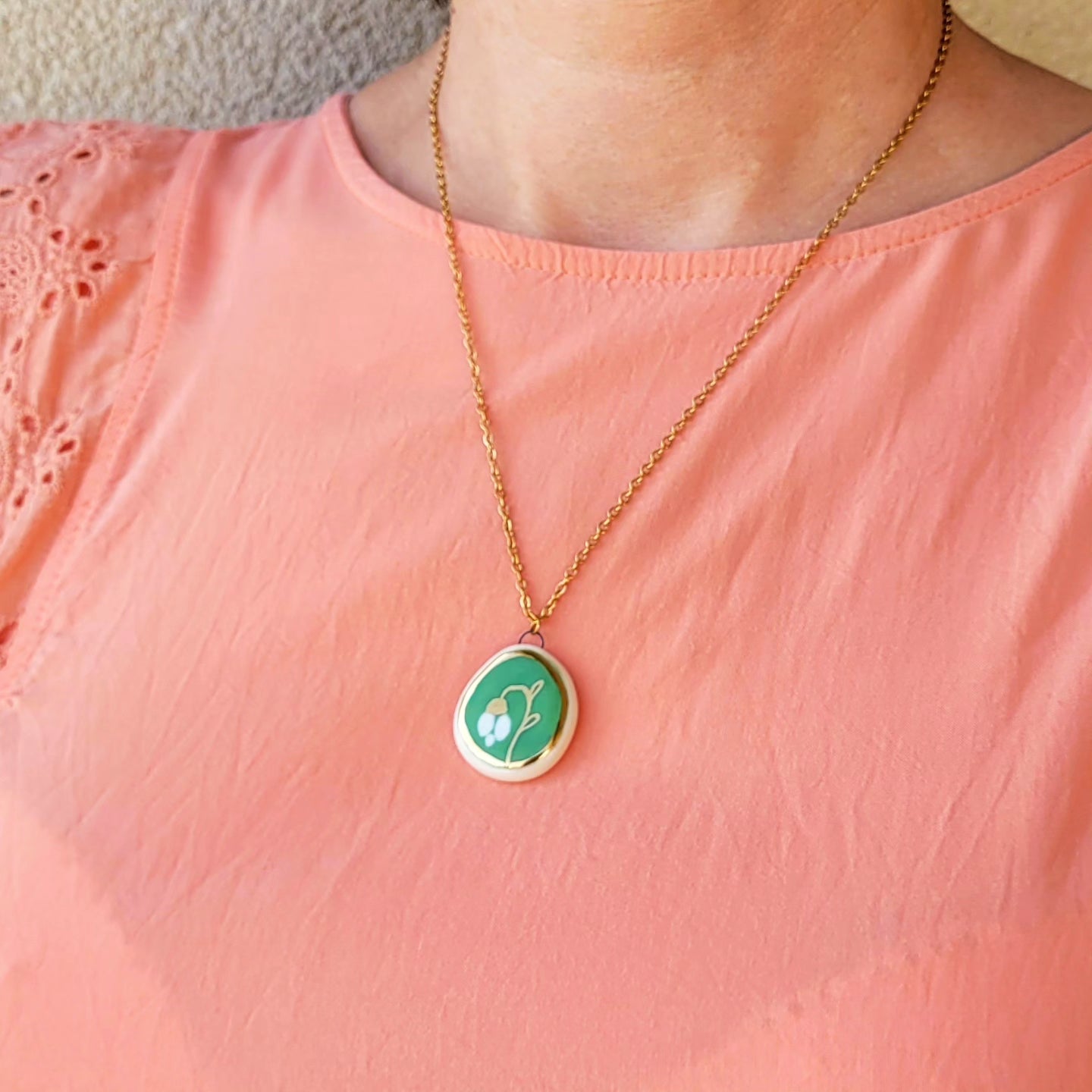 Porcelain necklace with gold "Spring"