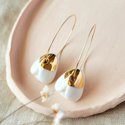 Porcelain dangle earrings with gold "Snowdrops"