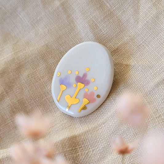 Porcelain brooch with gold "Meadow"
