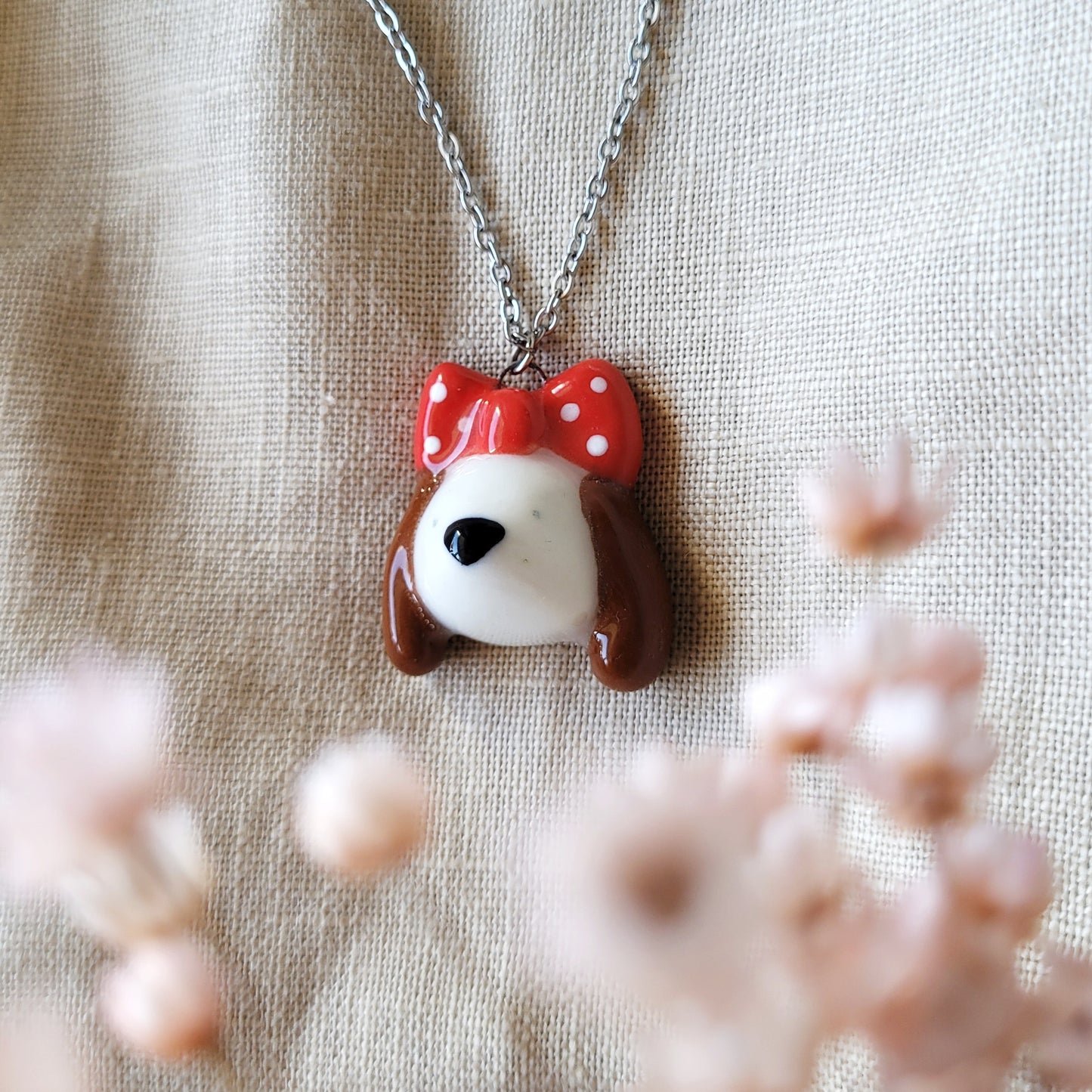 Porcelain necklace "Dog with a bow"