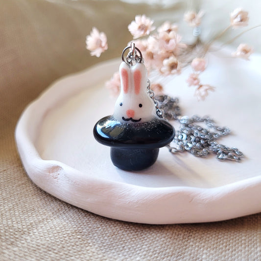 Porcelain necklace "Rabbit in a hat"
