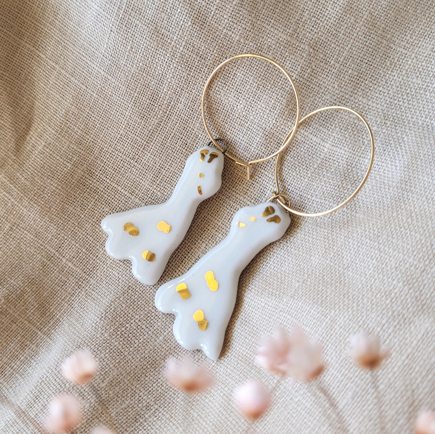 Porcelain dangle earrings with gold " Giraffes"