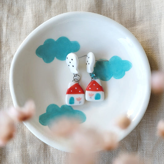 Porcelain stud earrings "Red houses"