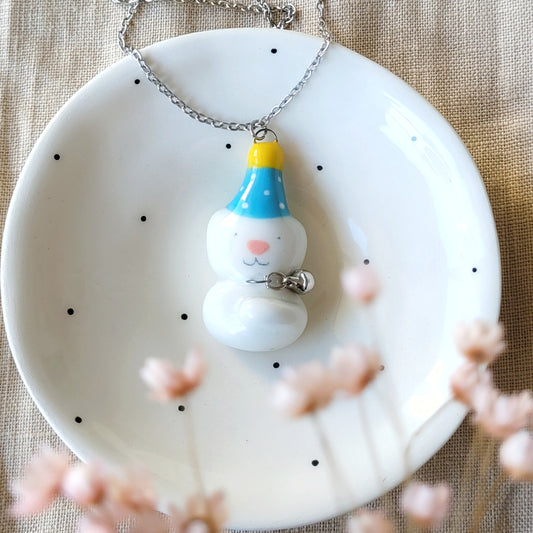 Porcelain necklace "Big party kitty with bell"