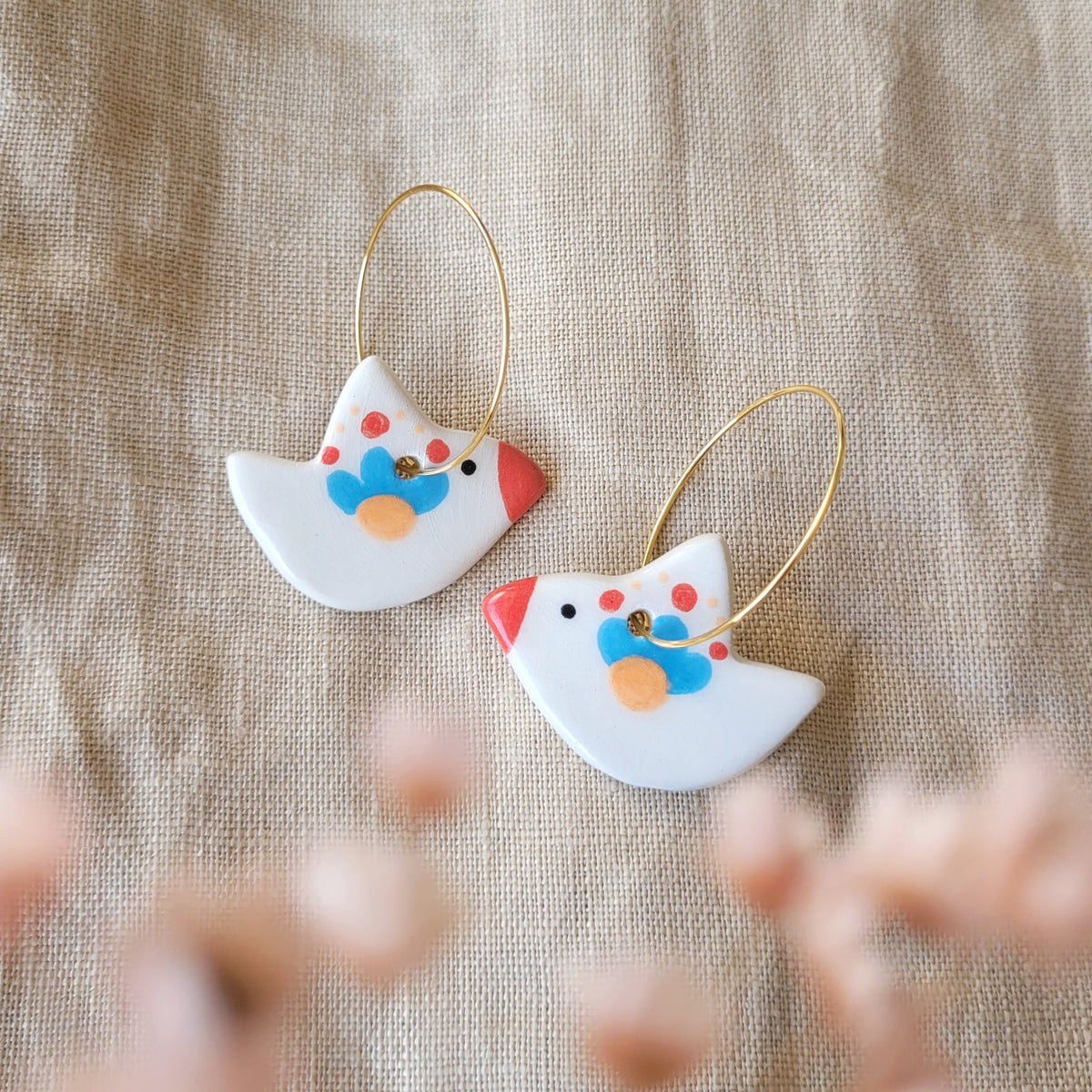 Ceramic dangle earrings "White birds"
