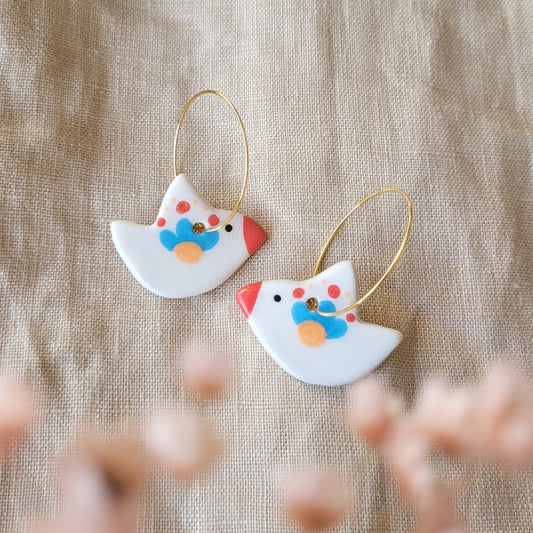 Ceramic dangle earrings "White birds"
