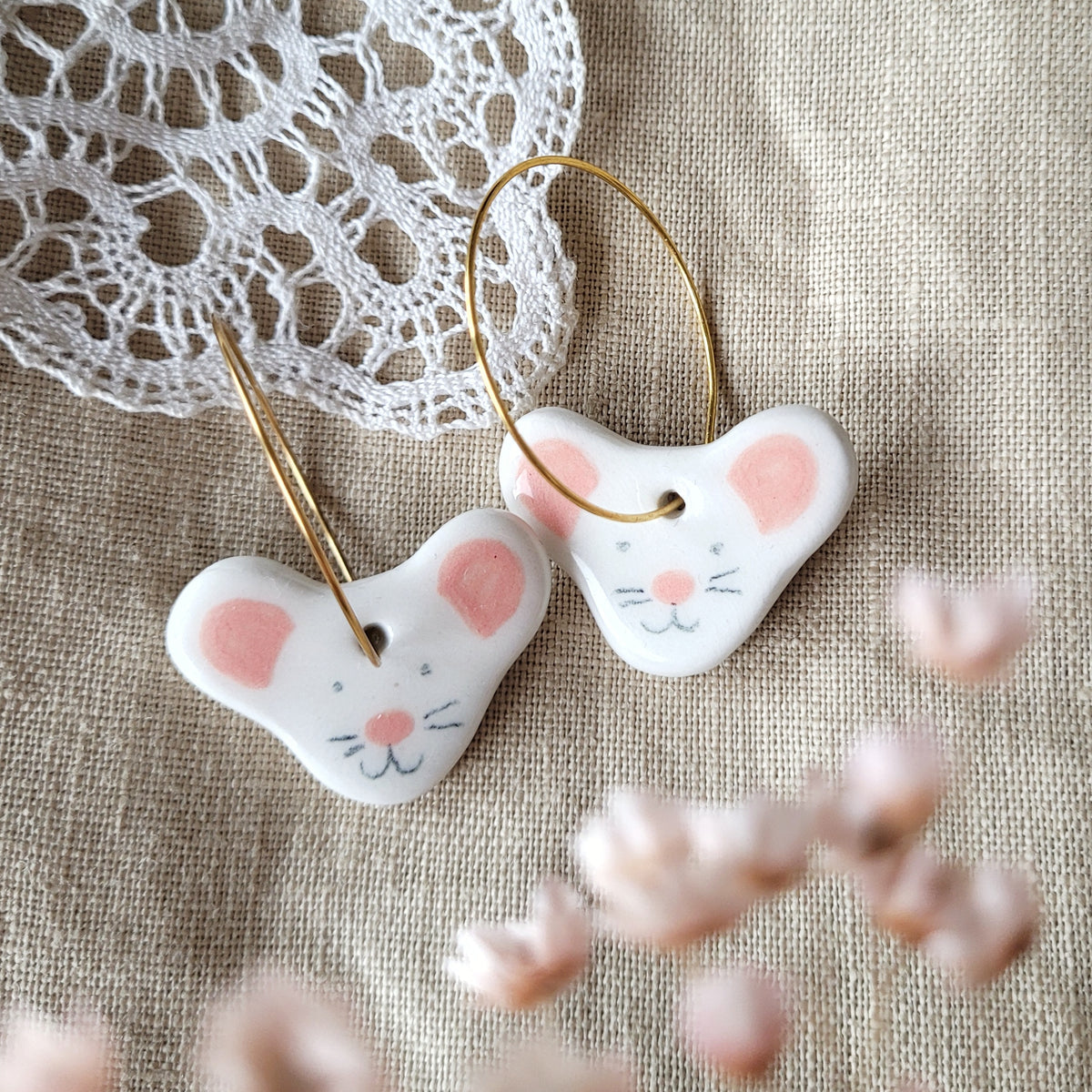 Porcelain dangle earrings "Mices"