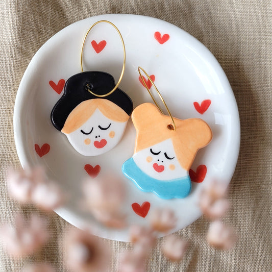 Ceramic dangle earrings "Boy and girl"