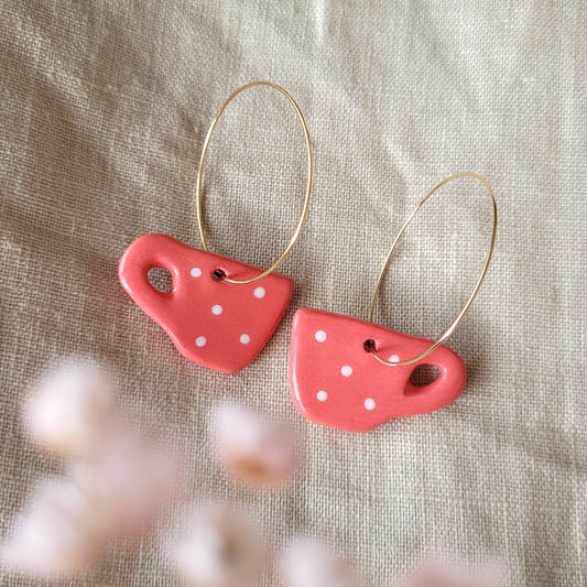 Ceramic dangle earrings "Red coffee mugs"