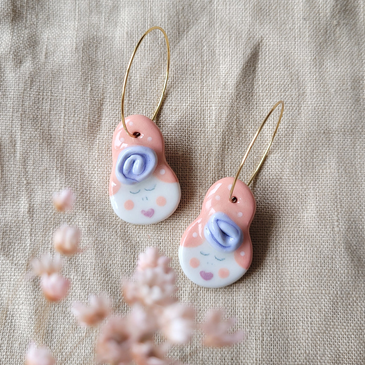 Porcelain dangle earrings "Pink ladies"